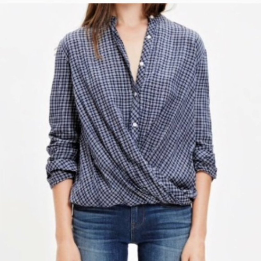 Madewell draped plaid popover twist top